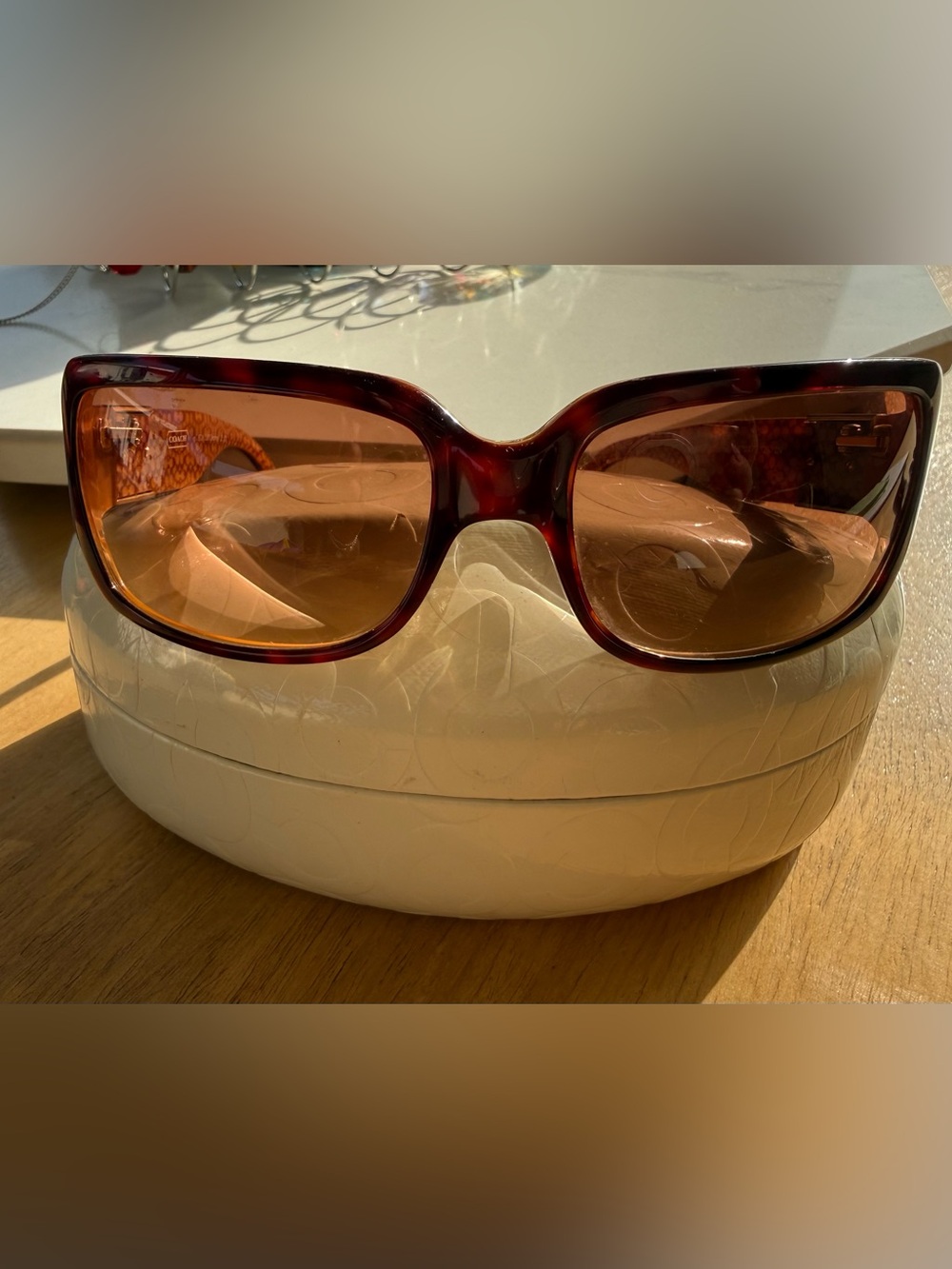Coach Tortoiseshell Brown Rectangular Women's Sunglasses
